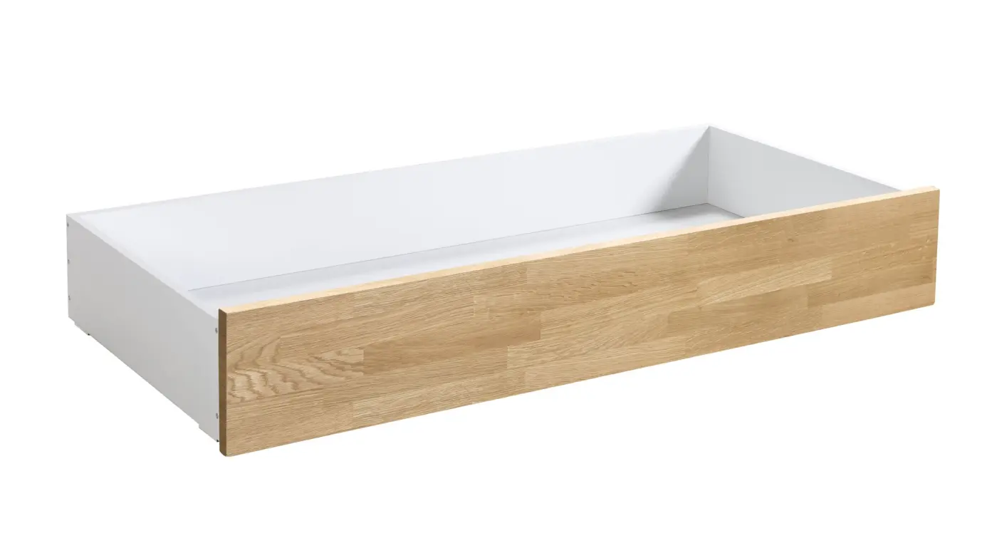 Hasena Bettschublade/Bettkasten rollbar ROLL-BOX - 137 cm Fuss: 25 - Schublade: Weiss / Front: Eiche bianco, geölt