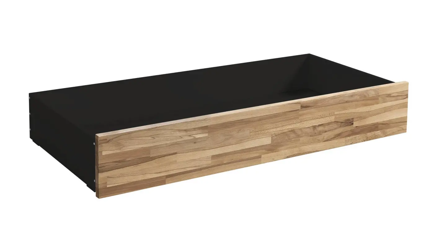 Hasena Bettschublade/Bettkasten rollbar ROLL-BOX - 137 cm Fuss: 25 - Schublade: Anthracit / Front: Kernbuche natur, geölt