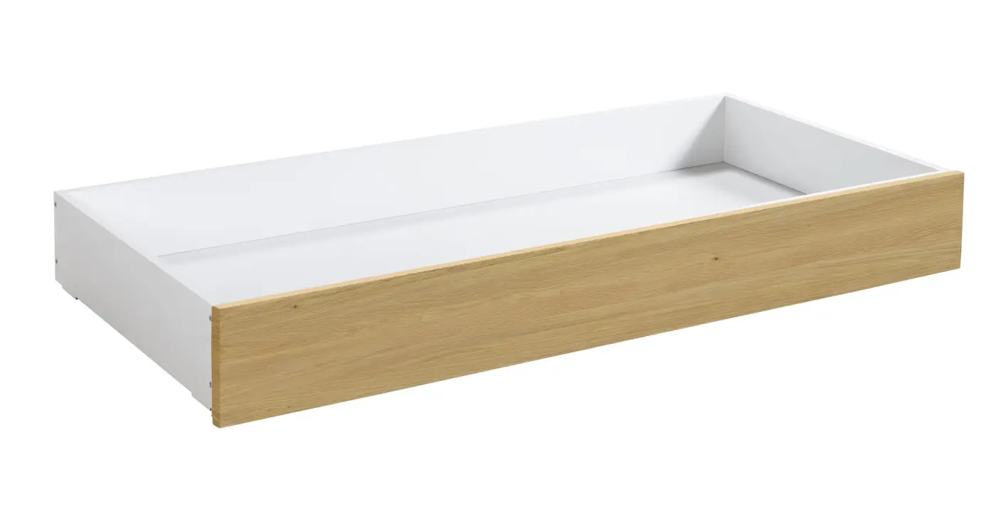 Hasena Bettschublade/Bettkasten rollbar ROLL-BOX - 137 cm Fuss: 20 - Schublade: Weiss / Front: Eiche bright, geölt