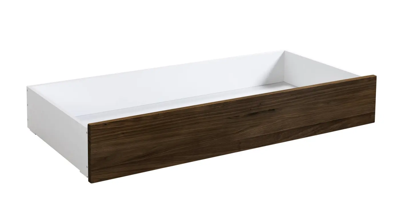 Hasena Bettschublade/Bettkasten rollbar ROLL-BOX - 137 cm Fuss: 25 - Schublade: Weiss / Front: Nussbaum, geölt