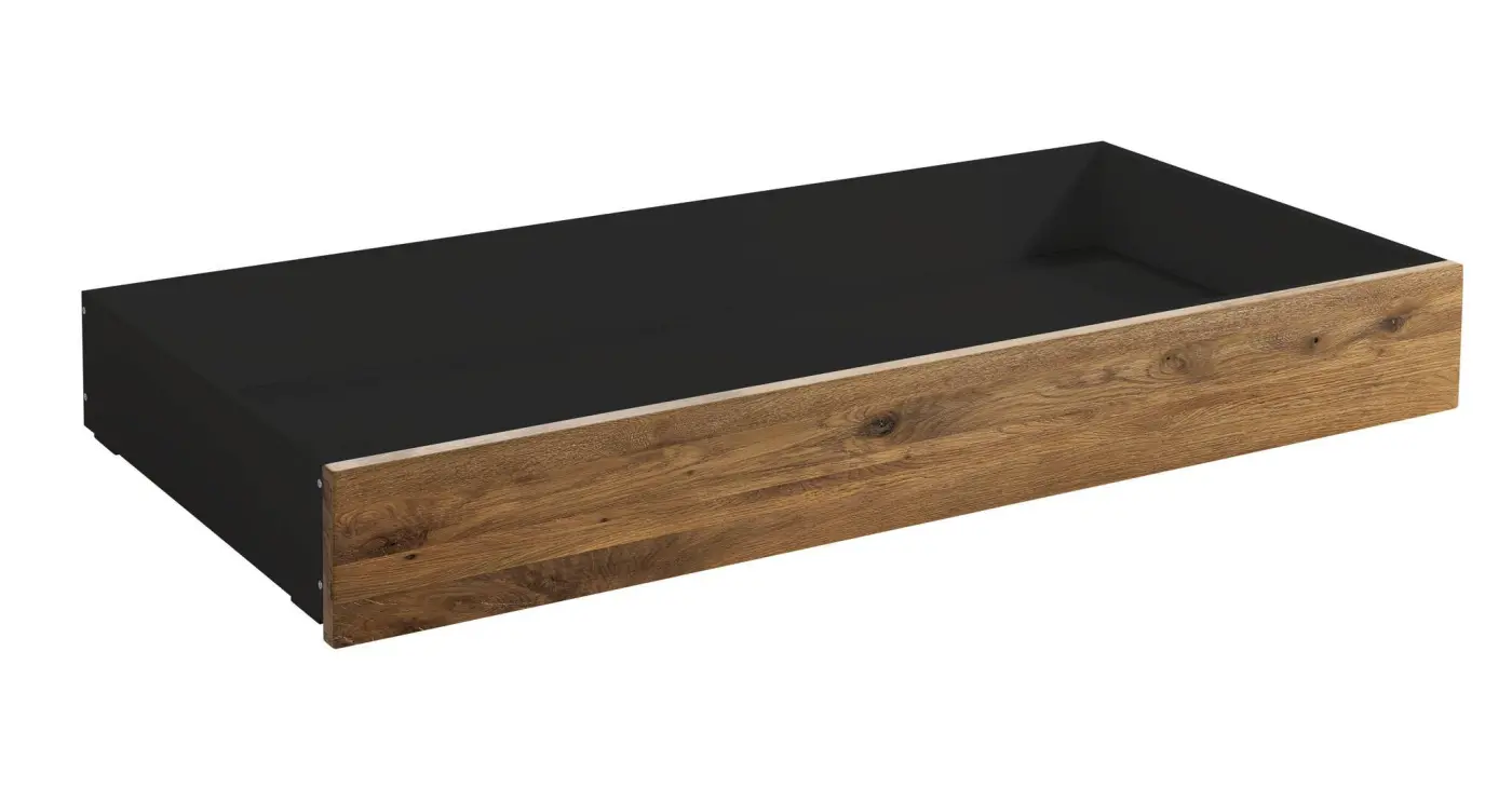 Hasena Bettschublade/Bettkasten rollbar ROLL-BOX - 137 cm Fuss: 20 - Schublade: Anthracit / Front: Wildeiche natur, gebürstet, geölt