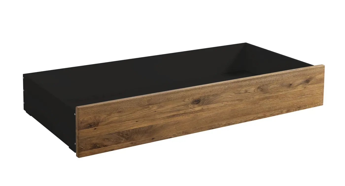 Hasena Bettschublade/Bettkasten rollbar ROLL-BOX - 137 cm Fuss: 25 - Schublade: Anthracit / Front: Wildeiche natur, gebürstet, geölt