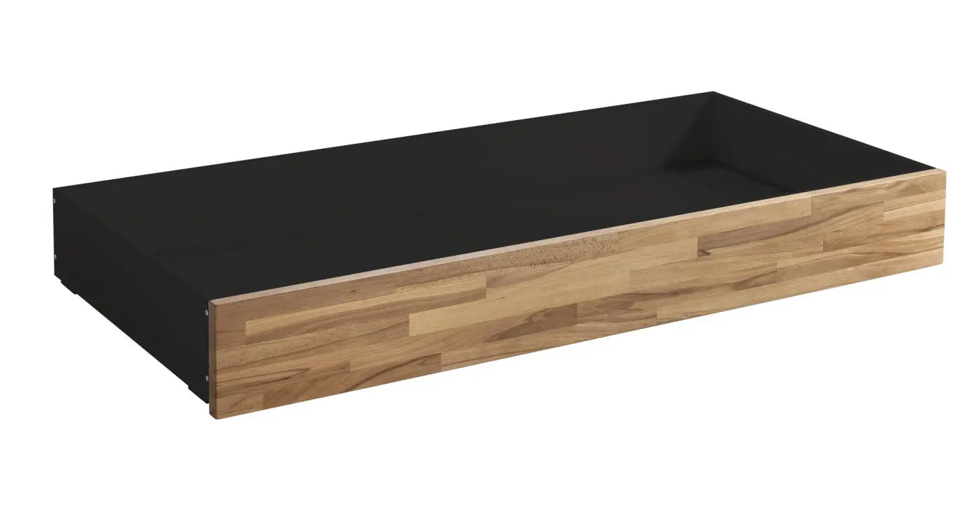 Hasena Bettschublade/Bettkasten rollbar ROLL-BOX - 137 cm Fuss: 20 - Schublade: Anthracit / Front: Kernbuche natur, geölt