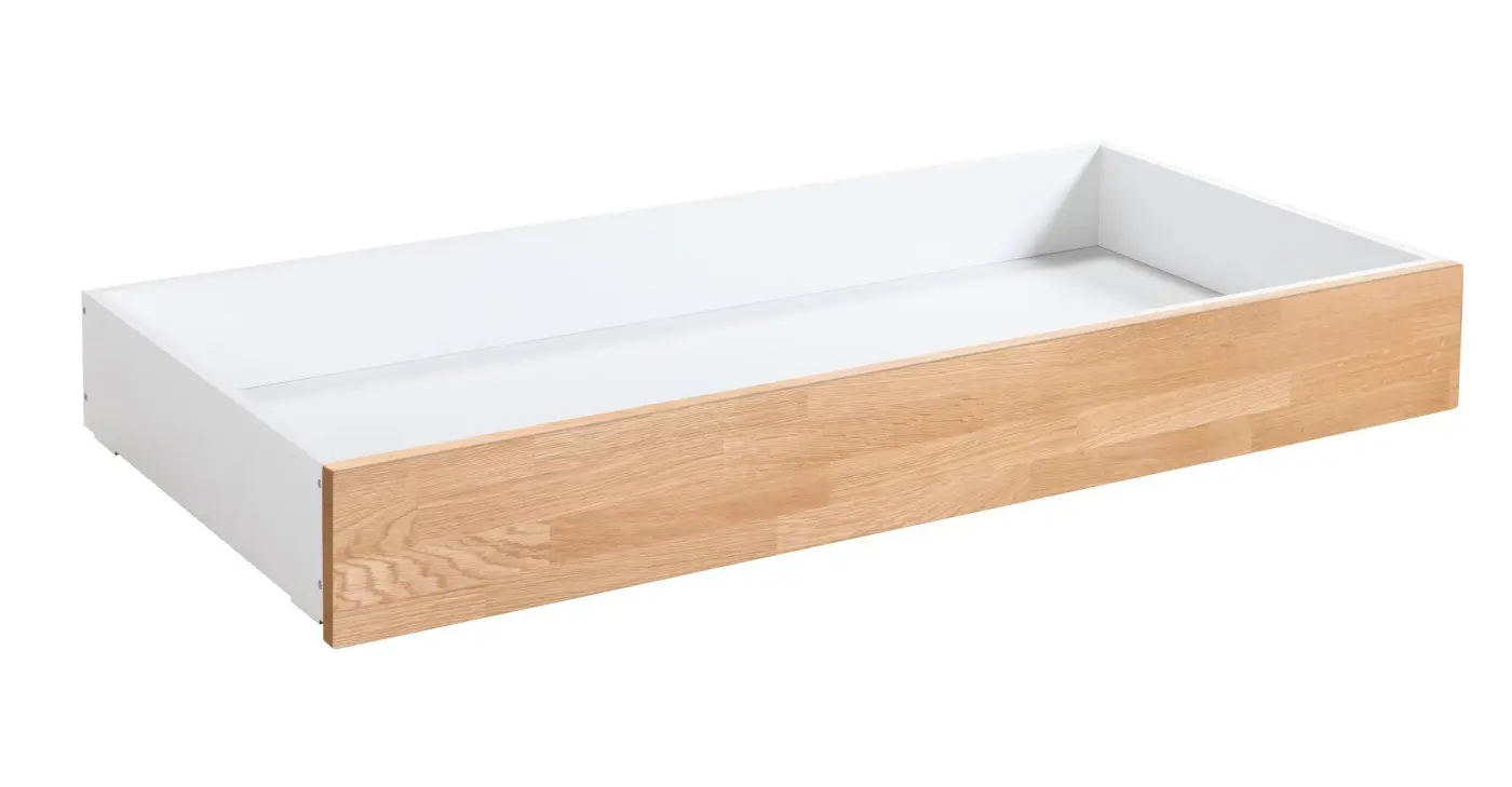 Hasena Bettschublade/Bettkasten rollbar ROLL-BOX - 137 cm Fuss: 20 - Schublade: Weiss / Front: Eiche bianco, geölt