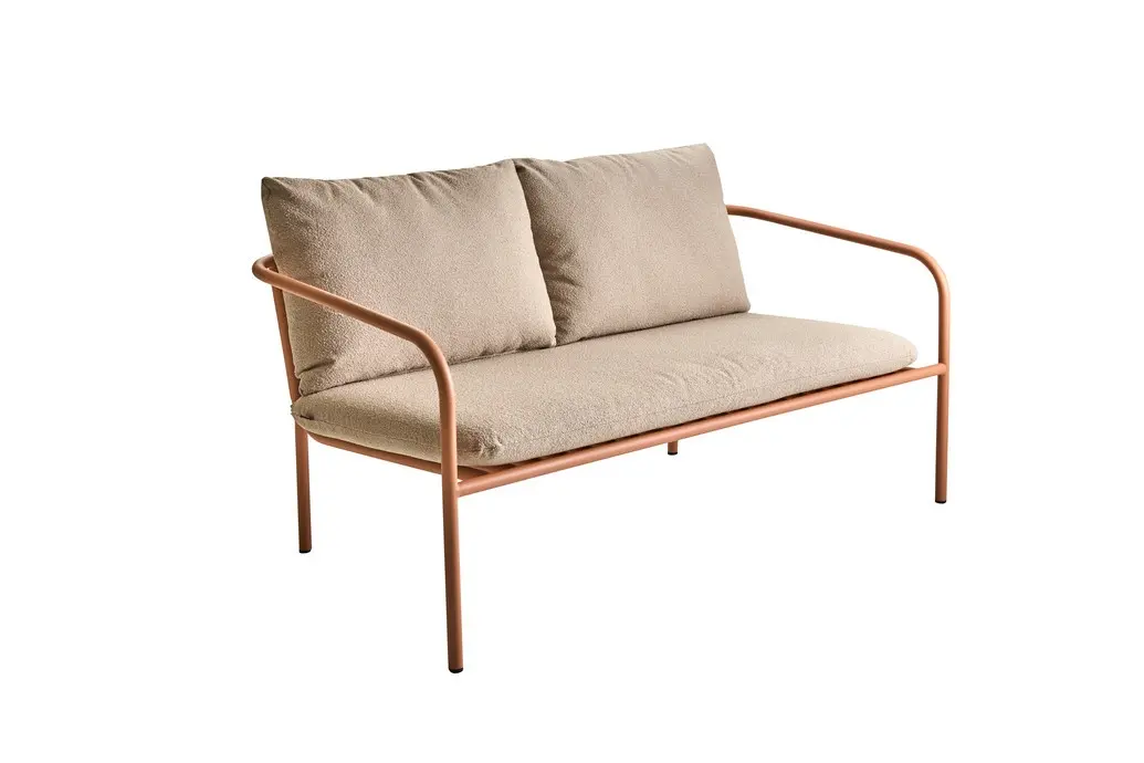 Sofa Bendt mit Armlehnen, Stahlgestell pfirsich-beige, Si...